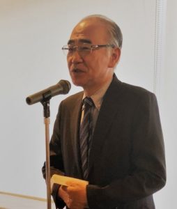 2018年2月総会で挨拶する五十嵐秀彦会長